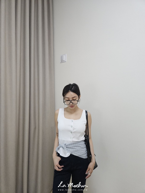 方領貝殼扣棉質背心
